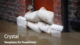  Presentation with flooded disaster - Slide set featuring disaster - sandbag barrier in doorway background and a tawny brown colored foreground