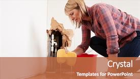  Presentation with mopping - Colorful slides enhanced with disaster - worried woman mopping up water backdrop and a red colored foreground