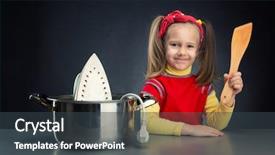  Presentation with cooking oils - PPT theme with disaster children - little girl cooking background and a tawny brown colored foreground