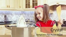  Presentation with cooking - Presentation design consisting of disaster children - little girl cooking background and a coral colored foreground