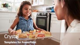  Presentation with young children - PPT theme featuring disaster children - smiling young hispanic girl standing background and a coral colored foreground