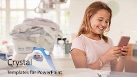  Presentation with girl - Slide deck consisting of disaster children - young girl using distracted background and a soft green colored foreground