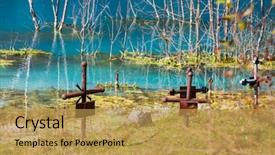  Presentation with water pollution polluted lake - Audience pleasing presentation theme consisting of disaster polluted lake with mining backdrop and a yellow colored foreground