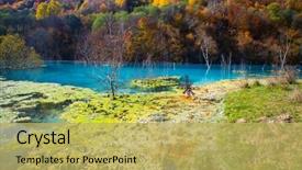  Presentation with water pollution polluted lake - PPT theme featuring disaster polluted lake with mining background and a yellow colored foreground