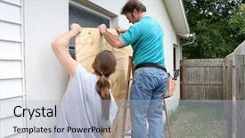  Presentation with disaster preparedness - Slides featuring disaster preparedness - father and son working together background and a light blue colored foreground