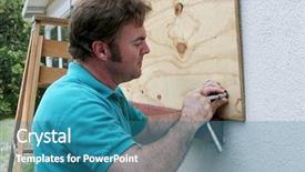  Presentation with disaster preparedness - Cool new PPT theme with disaster preparedness - homeowner or handy man screwing backdrop and a teal colored foreground