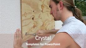  Presentation with hurricane - Audience pleasing slides consisting of disaster preparedness - young man screwing plywood backdrop and a coral colored foreground