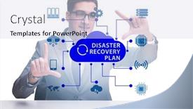  Presentation with disaster recovery - PPT theme consisting of disaster-recovery-plan-and-backup background and a sky blue colored foreground