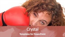  Presentation with boxing - Amazing slide set having disaster training - businesswoman hitting herself with red backdrop and a  colored foreground
