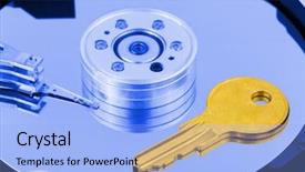 Presentation with computer security - Presentation consisting of gold disc - key on computer harddrive background and a light blue colored foreground