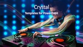  Presentation with recording studio mixing console - Amazing PPT theme having disc jockey - attractive young dj mixing records backdrop and a  colored foreground