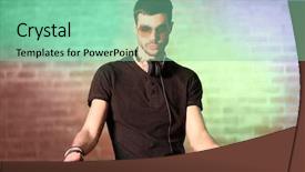  Presentation with brick wall - Audience pleasing presentation consisting of disc jockey - dj playing music at mixer backdrop and a seafoam green colored foreground