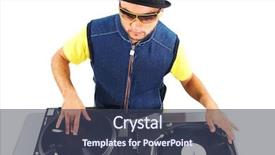  Presentation with spinning - Presentation design enhanced with disc jockey - portrait of modern deejay spinning background and a ocean colored foreground