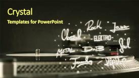  Presentation with music vinyl - Colorful PPT theme enhanced with disc jockey - turntable with vinyl and music backdrop and a  colored foreground