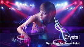  Presentation with pretty girl - Amazing PPT theme having disc jockey girl playing music backdrop and a navy blue colored foreground