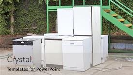  Presentation with recycling - Slide deck featuring discarded dishwashers at local recycling center background and a light gray colored foreground