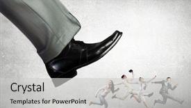  Presentation with orthopedic foot - PPT layouts enhanced with discharge - big businessman foot kicking businesspeople background and a light gray colored foreground