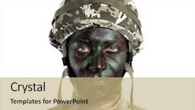  Presentation with fade blue painted red white - Audience pleasing presentation design consisting of disciplina militar - portrait of soldier with painted backdrop and a coral colored foreground