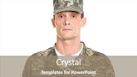  Presentation with background - Presentation theme with disciplina militar - soldier in camouflage on white background and a coral colored foreground