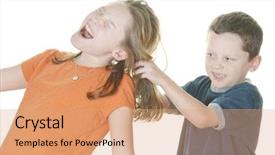  Presentation with discipline - Colorful slide deck enhanced with child discipline - young boy pulling girl's hair backdrop and a coral colored foreground