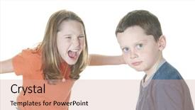  Presentation with young children - Slides featuring discipline children - young girl screaming at boy background and a coral colored foreground
