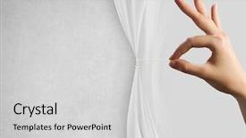  Presentation with curtain opening - Beautiful theme featuring disclose - close up of hand opening backdrop and a light gray colored foreground