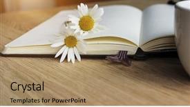  Presentation with tropical flowers close up - Theme enhanced with flyleaf disclosed notebook flowers coffee background and a  colored foreground