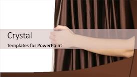  Presentation with curtain opening - Presentation theme enhanced with disclose - hand opening curtain isolated background and a  colored foreground