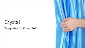  Presentation with curtain opening - Slide set having disclose - hand opening curtain isolated background and a  colored foreground