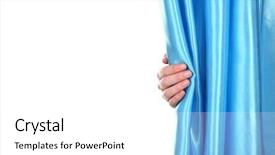  Presentation with curtain opening - Cool new slide deck with disclose - hand opening curtain isolated backdrop and a  colored foreground