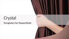  Presentation with curtain opening - Presentation design enhanced with disclose - hand opening curtain isolated background and a  colored foreground