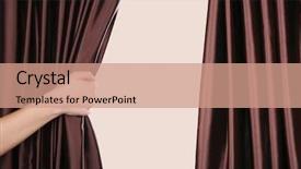  Presentation with curtain opening - Beautiful slide deck featuring disclose - hand opening curtain on beige backdrop and a  colored foreground