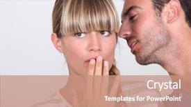  Presentation with man and woman - Amazing PPT layouts having disclose - man telling a secret backdrop and a coral colored foreground