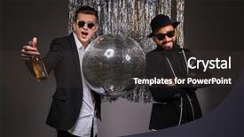  Presentation with black men - Audience pleasing theme consisting of disco ball - two attractive young men standing backdrop and a dark gray colored foreground