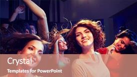  Presentation with club - Slide set consisting of disco free - smiling friends dancing in club background and a coral colored foreground