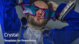  Presentation with ridiculous - Theme having disco man with beard dressed background and a ocean colored foreground