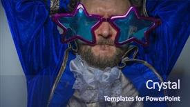  Presentation with ridiculous - Slides having disco man with beard dressed background and a ocean colored foreground