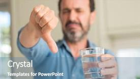  Presentation with child drinking water from glass - Presentation design featuring discontent - middle age man drinking background and a teal colored foreground