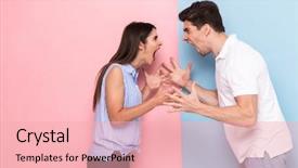 Presentation with man vs woman - Beautiful PPT theme featuring discontent - photo of angry man backdrop and a lemonade colored foreground