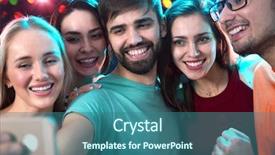  Presentation with night club - Colorful PPT layouts enhanced with discotheque - group of happy friends taking backdrop and a ocean colored foreground