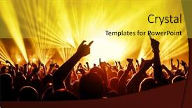  Presentation with stage lights - Cool new PPT theme with discotheque - silhouettes of concert crowd backdrop and a yellow colored foreground