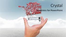  Presentation with wooden cross against the sky - Presentation theme with discount - hand showing against cloudy sky background and a light blue colored foreground