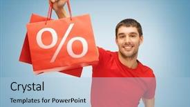  Presentation with paper bag vs plastic bags - Amazing presentation design having discount - picture of handsome man backdrop and a light blue colored foreground