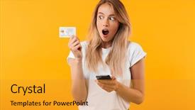  Presentation with mobile phone on car - Cool new PPT layouts with discount - portrait of a surprised young backdrop and a gold colored foreground