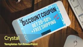  Presentation with coupon - PPT layouts consisting of discount coupon against smartphone on desk background and a tawny brown colored foreground