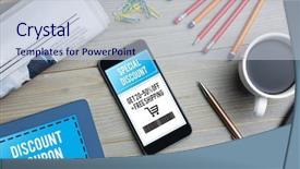  Presentation with coupon - Slide deck with discount coupon against smartphone background and a lemonade colored foreground