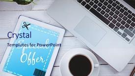  Presentation with coupon - Colorful PPT layouts enhanced with discount coupon against tablet backdrop and a light blue colored foreground