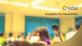  Presentation with microphone - Audience pleasing slide deck consisting of discourse - black microphone in conference room backdrop and a  colored foreground