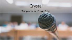  Presentation with microphone - Beautiful theme featuring discourse - black microphone in conference room backdrop and a  colored foreground