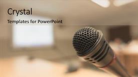  Presentation with radio station air vintage microphone - PPT layouts featuring discourse - black microphone in conference room background and a  colored foreground